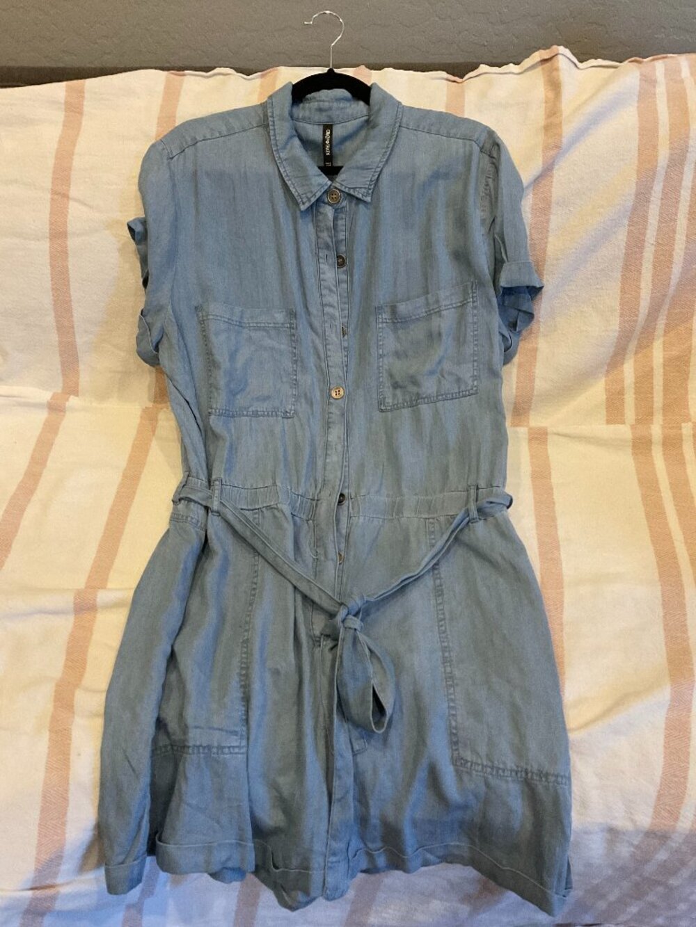Crazy Train Chambray Button-Front Shirt Dress w/ Tie Waist | 2XL